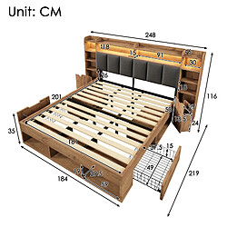 Acheter STILVORA Lit double 180/200 cm chêne en bois avec LED et rangements