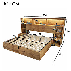 STILVORA Lit double 180/200 cm chêne en bois avec LED USB-C et rangements pas cher