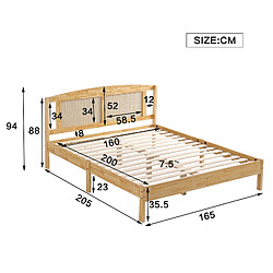 Acheter STILVORA Lit double 160/200 cm naturel en bois de pin et rotin PE avec pieds centraux