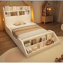 Avis STILVORA Lit enfant 90/200 cm blanc en bois avec étagères et veilleuses