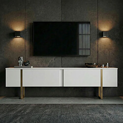 Avis Hanah Home Meuble TV en bois - 180 x 30 x 50 cm - Blanc / Or
