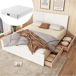 Avis STILVORA Lit double 160/200 cm blanc et chêne clair en bois massif et MDF avec matelas