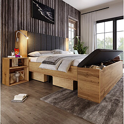 Acheter STILVORA Lit double 180/200 cm chêne en bois avec lampes USB et rangements