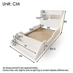 Acheter STILVORA Lit enfant 90/200 cm blanc en bois avec étagères et veilleuses