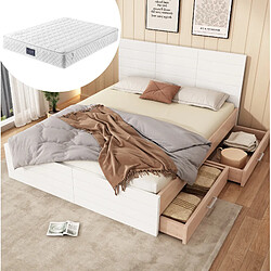 Avis STILVORA Lit double140/200 cm blanc et chêne clair en bois massif et MDF avec 2 tiroirs,matelas