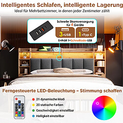 STILVORA Lit double 180/200 cm chêne en bois avec LED et rangements pas cher