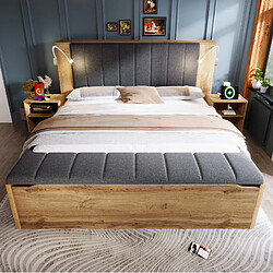 Avis STILVORA Lit double 160/200 cm chêne en bois avec USB chevets et banc-coffre