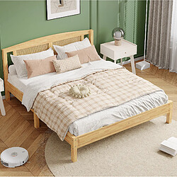 Avis STILVORA Lit double 160/200 cm naturel en bois de pin et rotin PE avec pieds centraux