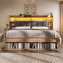Avis STILVORA Lit double 160/200 cm chêne en bois avec LED et chevets mobiles
