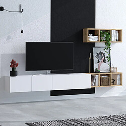 Avis Hanah Home Meuble TV suspendu avec étagère murale en bois - 215 x 32 x 25 cm - Blanc
