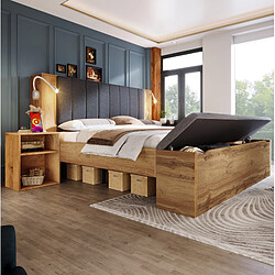 Acheter STILVORA Lit double 160/200 cm chêne en bois avec USB chevets et banc-coffre