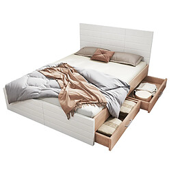 STILVORA Lit double140/200 cm blanc et chêne clair en bois massif et MDF avec 2 tiroirs,matelas
