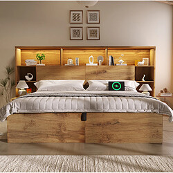 STILVORA Lit double 160/200 cm chêne en bois avec rangements LED et ports USB-C pas cher