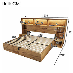 STILVORA Lit coffre 160/200 cm chêne en bois avec LED USB-C et chevets intégrés pas cher