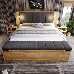 Avis STILVORA Lit double 180/200 cm chêne en bois avec lampes USB et rangements