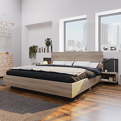 Avis MIVRAY Lit double adulte 160x200 cm, 2 chevets, bois, gris foncé et Couleur naturelle