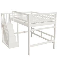Acheter MIVRAY Lit mezzanine 140x200 cm, escalier de rangement, bois blanc