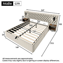 MIVRAY Lit coffre 160x200 cm, Lit adulte, rangement hydraulique, velours beige pas cher