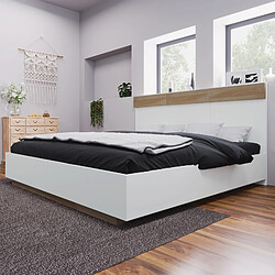 Acheter MIVRAY Lit double 180x200 cm Lit adulte en bois, sommier à lattes, Blanc et chêne