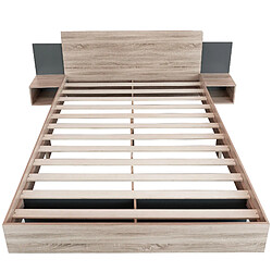 Acheter MIVRAY Lit double adulte 160x200 cm, 2 chevets, bois, gris foncé et Couleur naturelle