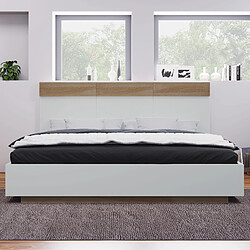 Avis MIVRAY Lit double 180x200 cm Lit adulte en bois, sommier à lattes, Blanc et chêne