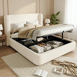 Avis STILVORA Lit coffre 160/200 cm beige en bouclé avec tête de lit rembourrée