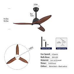 DZMDIP Ventilateur de plafond LED 107 cm avec 3 températures de couleur et 6 vitesses,noyer foncé pas cher