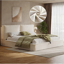 Avis STILVORA Lit coffre 180/200 cm beige en velours avec tête de lit rembourrée