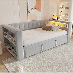 STILVORA Lit banquette 90/180x190 cm gris clair en flanelle avec LED et prises pas cher