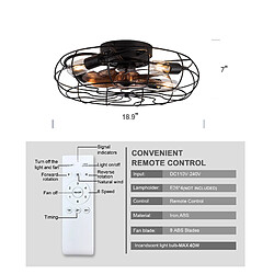 DZMDIP Ventilateur cage industriel 48 cm avec éclairage LED et télécommande noir pas cher