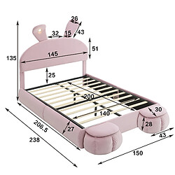 STILVORA Lit capitonné 140/200 cm rose en velours avec oreilles lapin et éclairage LED pas cher