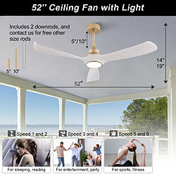 DZMDIP Ventilateur plafond LED 132 cm avec moteur DC réversible, 6 vitesses, 3 couleur et mémoire pas cher
