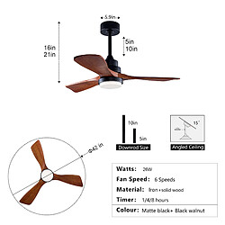 DZMDIP Ventilateur plafond LED 107 cm avec télécommande et moteur DC silencieux, noyer foncé pas cher