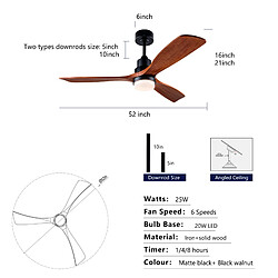 DZMDIP Ventilateur plafond LED 132 cm avec télécommande et moteur DC silencieux, noyer foncé pas cher