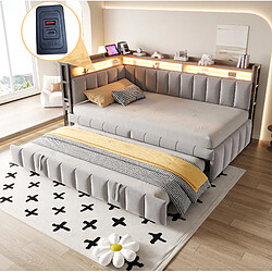Avis STILVORA Canapé-lit 211,5/101,5/90 cm gris en tissu avec LED réglable