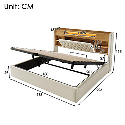 Acheter STILVORA Lit rembourré 180/200 cm beige en lin avec LED ports USB-C et rangement