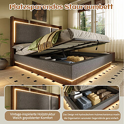 STILVORA Lit 90/200 cm gris et noyer en lin avec LED et coffre hydraulique pas cher