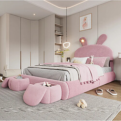 Acheter STILVORA Lit capitonné 140/200 cm rose en velours avec oreilles lapin et éclairage LED