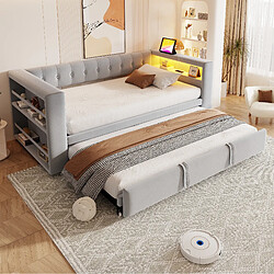 Acheter STILVORA Lit banquette 90/180x190 cm gris clair en flanelle avec LED et prises