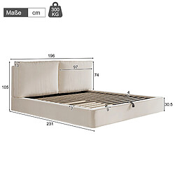Acheter STILVORA Lit coffre 180/200 cm beige en velours avec tête de lit rembourrée