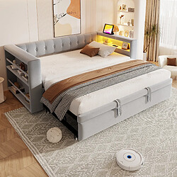 Avis STILVORA Lit banquette 90/180x190 cm gris clair en flanelle avec LED et prises