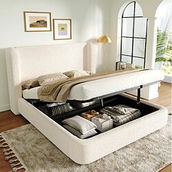 Acheter STILVORA Lit coffre 160/200 cm beige en bouclé avec tête de lit rembourrée