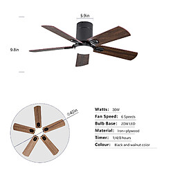 DZMDIP Ventilateur plafonnier LED 107 cm, télécommande, 6 vitesses,3 couleurs,moteur DC silencieux pas cher