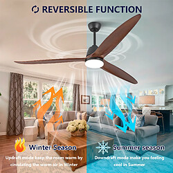 Acheter DZMDIP Ventilateur de plafond LED 183 cm avec 3 températures de couleur et 6 vitesses,noyer foncé