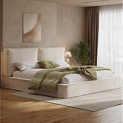 Avis STILVORA Lit rembourré 231/196/105 cm beige en Chenille avec tête de lit capitonnée