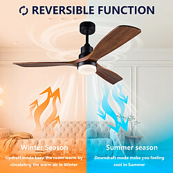 Acheter DZMDIP Ventilateur plafond LED 132 cm avec télécommande et moteur DC silencieux, noyer foncé
