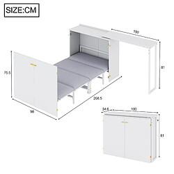 STILVORA Lit escamotable 90/200 cm blanc en métal et bois avec bureau pivotant pas cher