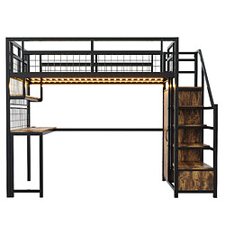 Acheter Lit mezzanine 140x200 cm - Modenvie - rangement avec bureau - Noir