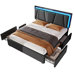 Lit Double Modenvie 160x200 cm avec LED et tête de lit réglable Gris pas cher