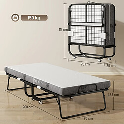 Acheter STILVORA Lit d'appoint 200/90/42,5 cm blanc en polyester pliable avec roulettes